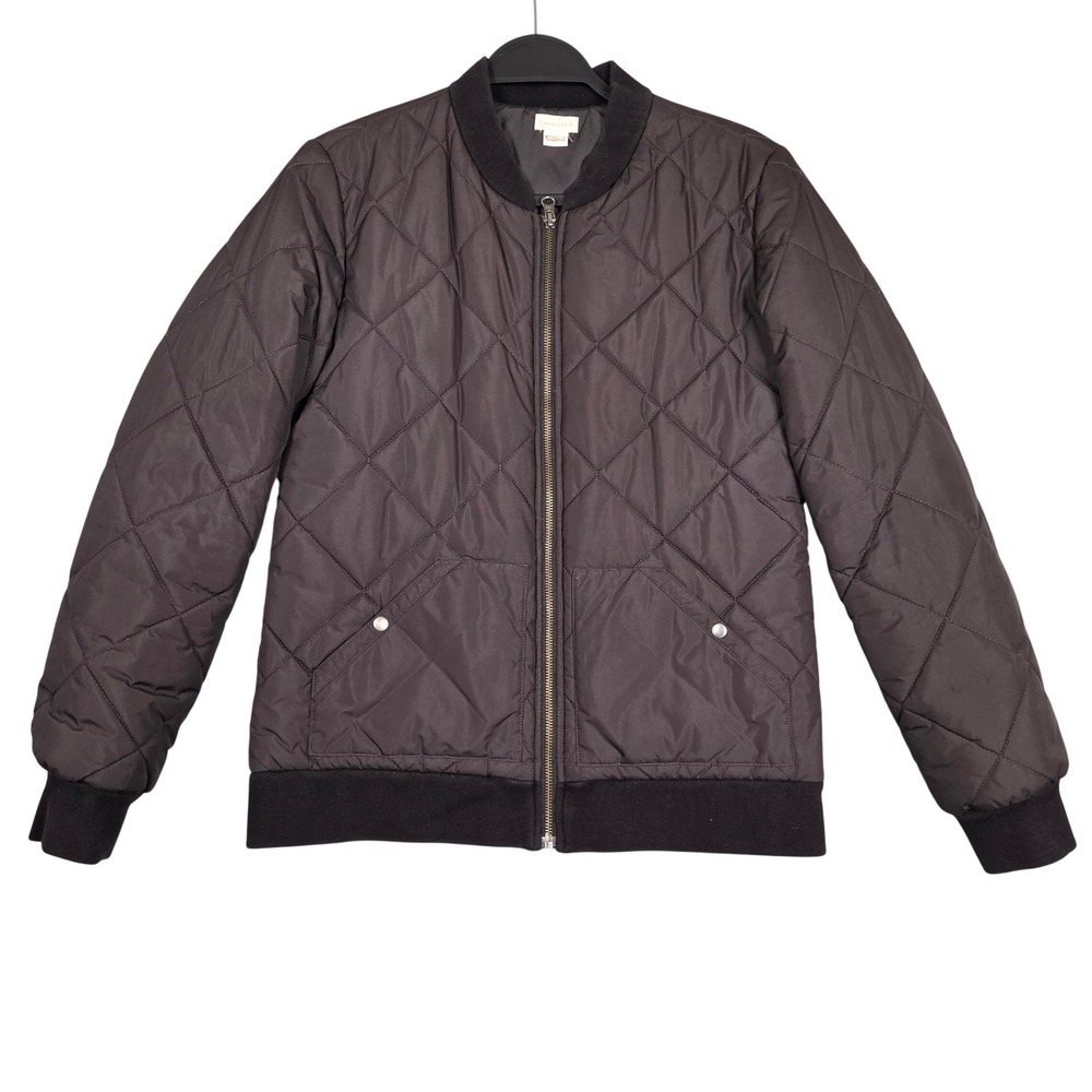 Garnet Hill Women Small Quilted Bomber Jacket Thermolite Gray Black Full Zip
